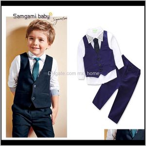 Blazers Bébé Maternité Drop Livraison 2021 Enfants Garçon Gentleman Costumes Ins Bébé Vêtements Pull Cravate Gilet Décolleté Emboss Goujons Col Printemps