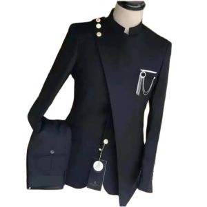 Blazers Black Stand Collar Men's Suit: 2 PCS Slim Fit Wedding Groom Party Blazer Set