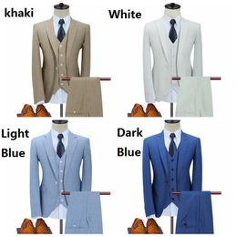 Blazers (Blazer + Gilet + Pantalon) Tuxedos de mariage blanc uni pour hommes Bleu clair Slim Fit Costumes pour hommes avec pantalon Robe de soirée Stage Wear M5XL