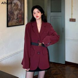 Blazers Blazers Femmes Printemps Vêtements 2021 Rétro Bourgogne Élégant Mode Chic Collège Allmatch Vintage Lâche Simple Conception Velours Côtelé