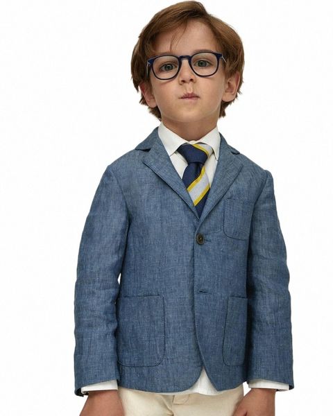 Blazers Vêtements pour enfants en lin bleu pour garçon de 4 ans à 12 ans Costumes élégants pour enfants personnalisés, plus la taille, costume formel pour garçon, nouveau 271v #