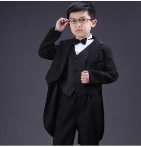 Blazers Boys Formal Dress Tuxedo Piano Performance Kostuum Flower Boy Birthday Bruiloft Suits 5pcs Jacket + Vest + Shirt + Pant + Tie F60