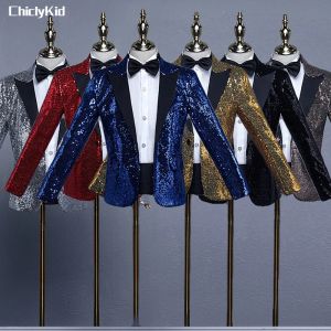 Blazers Boys Sequin Dance Jacket Kids Choir Shining Blazer Robe formelle Costume de la fête de mariage Child