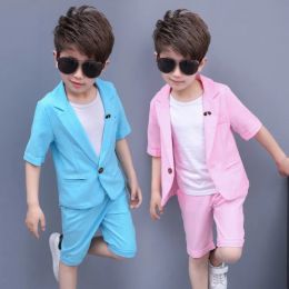 Blazers Boys Summer Summer for Weddings Kids Prom Prom Flower Boys Formal Blazer Veste courte 2pcs Children Performance Costume