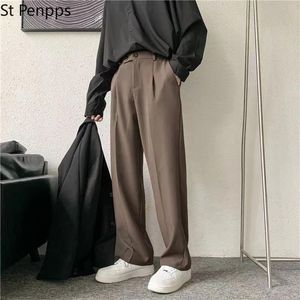 Blazers marron/noir pantalon de costume hommes mode société hommes pantalons habillés coréen lâche pantalons décontractés droits hommes bureau formel pantalon