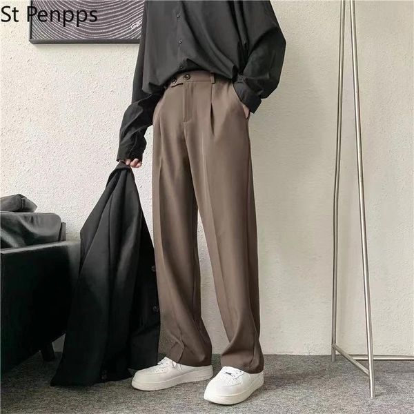 Blazers Pantalones de traje marrón/negro Hombres Sociedad de la moda Pantalones de vestir para hombre Pantalones rectos sueltos coreanos Pantalones casuales Pantalones formales de oficina para hombre