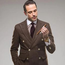 Blazers Brown Suit Tweed Mariding Cost For Men Tuxedo Groom Blazer Jacket Double Breasted Pied Pived 2 Piece Terno Slim Fit