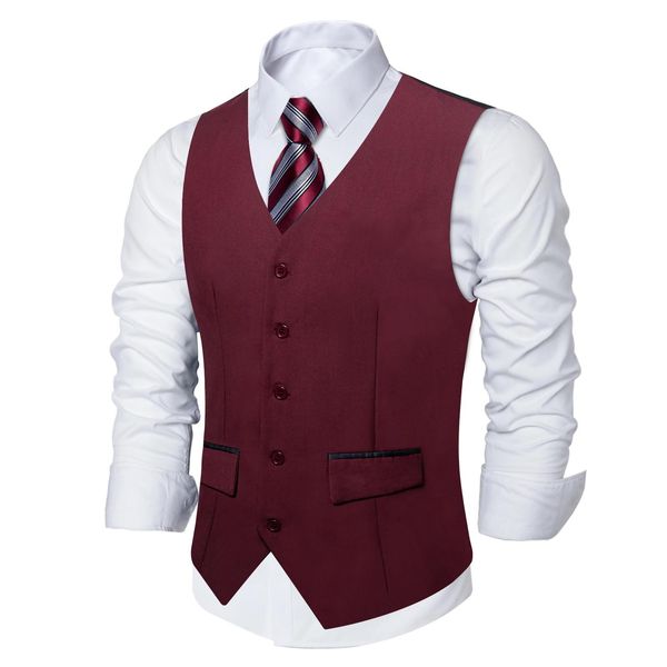 Blazers Bury Gilet Slim pour Homme pour Smoking ou Costume Manteau Robe Formelle Gilet pour Homme Rayé Rouge et Gris Cravate Cravate Mariage