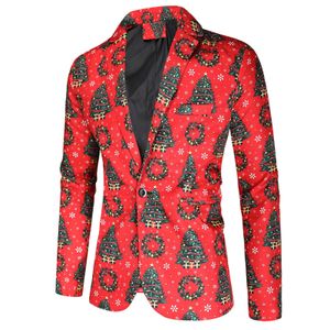 Blazers décontracté hommes manteau veste noël imprimé Fit Costume Blazer mode mince boutons Costume fête Costume 240304