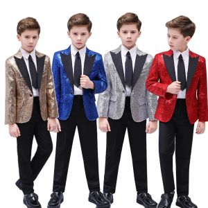 Blazers Children's Colorfy Paillets Pak Set Boys Dance Piano Performance Catwalk Host Kostuum Kinderen Glittering Blazer Tie Tie Clothing Set