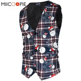 Blazers Kerst Vest Mannen 2020 Merk Gestreepte Kerstman Gedrukt Mouwloze Heren Pak Vesten Jas Vneck Slim Fit Chalecos Para hombre