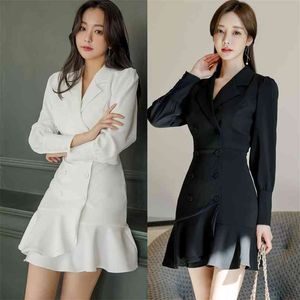 Blazers Jurk Koreaanse Dames Wit Elegante Lange Mouw Kantoor Mini Jurken voor Streetwear Dames China Kleding 210602
