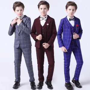 Blazers modejongen formeel pak kinderkwaliteit plaid smoking tuxedo trouwset