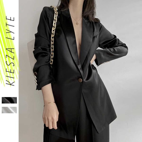 Blazers para mujeres formal verano negro lujo elegante diseñador negocio moda oficina dama satén traje chaqueta outwear 210608
