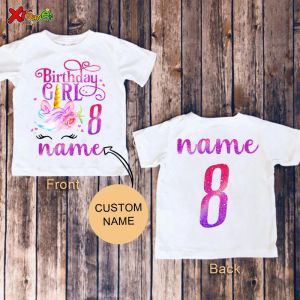 Blazers Girls Unicorn Birthday T -Shirt Back Print Birthday Party Shirt Girl Shirt Custom Name Name Shirt Toddler Baby 3rd Kids Summer Tee 8st