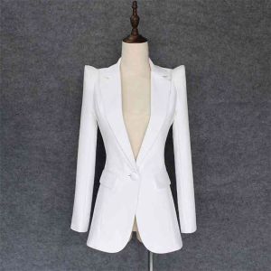 Blazers hoogwaardige modeontwerper Blazer Jacket dames stijgende schouders enkele knop Outer slijtage 210521