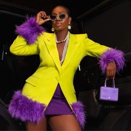 Blazers HIGH STREET plus récent 2024 veste de créateur élégante femme bouton unique plume embelli Blazer veste de créateur mode femme classique