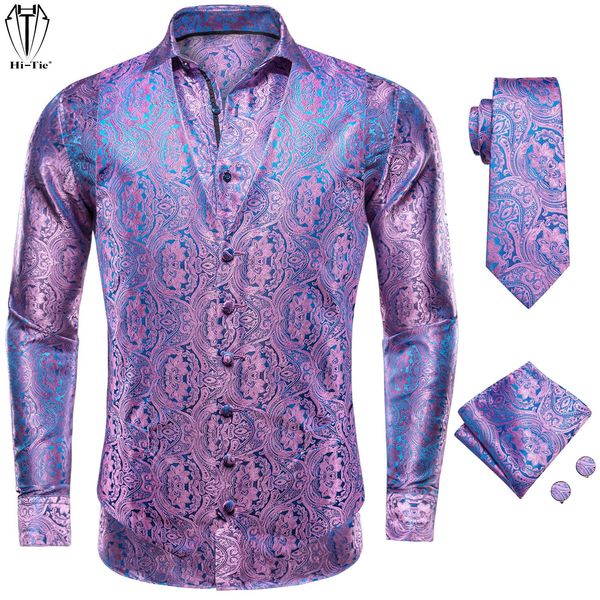 Blazers Hitie Chalecos de Seda Azul Rosa para Hombre Camisas Conjunto de Corbata Camisa de Paisley Jacquard Chaleco Chaqueta Corbata Bolsillo Cuadrado Gemelos para Hombres