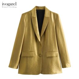 Blazers Ivogarel StraightFit doré Blazer femme Chic automne costume manteau dames Blazer avec col à revers et manches longues