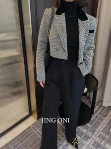 Blazers chaqueta ropa de mujer abrigo exterior de lujo estilo coreano Y2k recortado invierno elegantes trajes de Tweed sastrería gris corto 240219