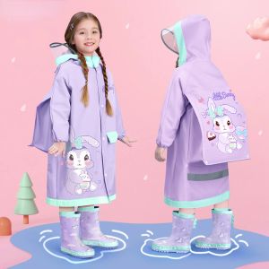 Blazers grote rand in de kinderjas voor meisjes en basisschoolstudenten Full Body Waterproof Big Children's Raincoat met schooltas