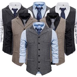 Blazer Herren Anzug Weste Braun Wolle Tweed Business Weste Jacke Casual Slim Fit Gilet Homme Westen Für Groosmen Mann hochzeit