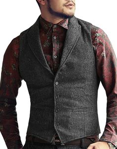 Blazers Heren Tweed Pak Retro Vest Slim Fit Mouwloos Steampunk Western Cowboy Bruidegom Bruiloft Tank Top