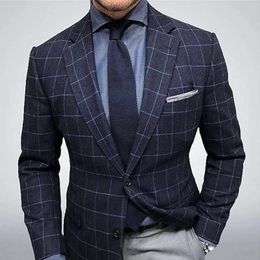 Blazers Mannen Lente Herfst Slim Fit Britse Plaid Formeel Jasje Party Bruiloft Business Casual Mannelijke 240201