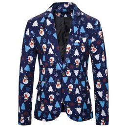 Blazers dos homens blazers impressão de natal santa boneco de neve terno jaquetas outwear turndown colarinho casaco desempenho traje casual terno traje