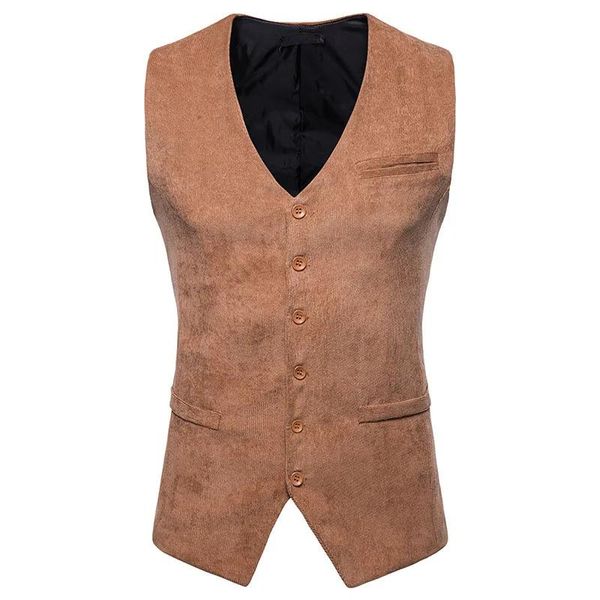 Blazers Chaleco de traje de pana de cuero de gamuza para hombre Chaleco de vaquero occidental informal Chaleco de hombre de negocios Traje de esmoquin formal Chalecos de vestir Chalecos