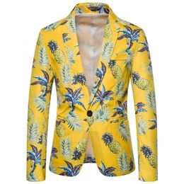 Blazers Costumes pour hommes Blazers PARKLEES Ananas Imprimé Hommes Blazer Coupe Slim Un Bouton Décontracté Vacances Plage Blazer pour Hommes Hawiian Style Sui