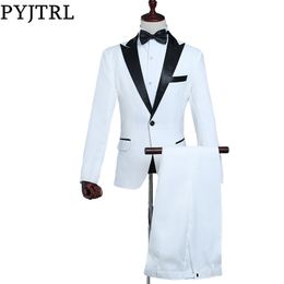 Blazers Pyjtrl Mens Classic Black Rapel White Suits Stage Singer kostuumpak Nieuwste jas Pant Designs Slim Fit Tuxedos for Men C19041801