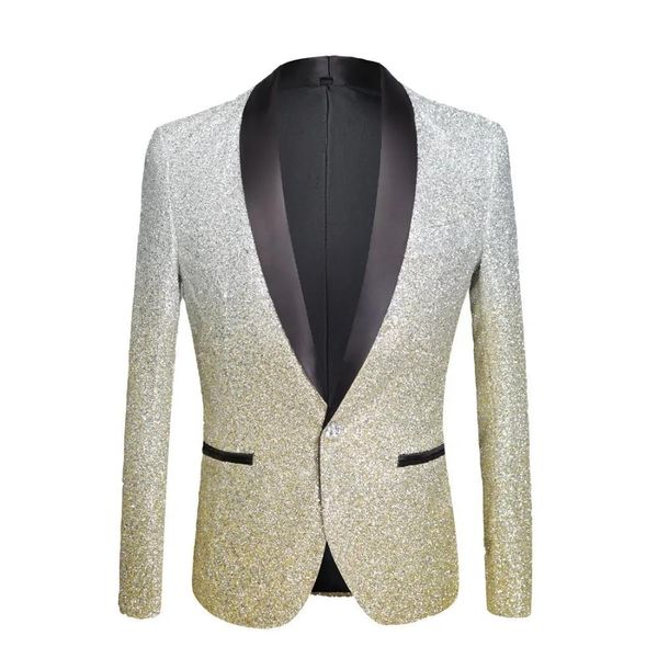 Blazers PYJTRL Moda para Hombre Color Degradado Polvo Brillante Oro Plata Rosa Champán Azul Negro Slim Fit Blazer Stage Singer Traje Chaqueta