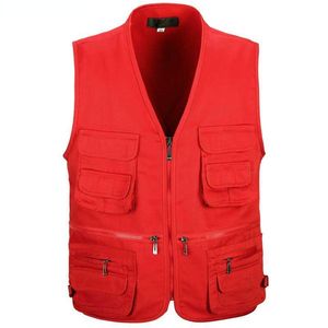 Blazers Rood Outdoor Werk Foto Vest 2022 Gloednieuwe Katoenen Casual Mouwloos Vest Mannen MultiPockets Rits Cargo Vesten Mannelijke