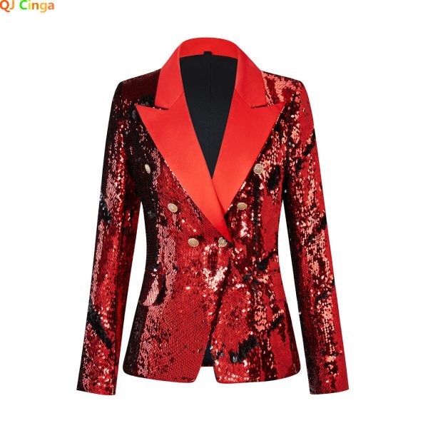 Blazers rouge femmes paillettes brillantes décoration costume veste mariage/fête/performance robe manteaux mode mince femme Blazers bleu vert