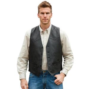 Blazers Pak Vest Heren Lederen VNeck Mode Casual Jas Mouwloos Steampunk Westerse Denim Vest Mannelijke