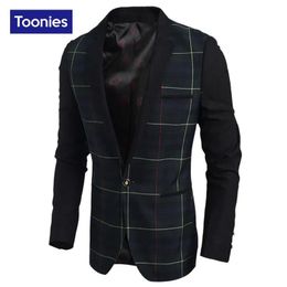 Blazers En Gros 2017 Dernières Conceptions De Manteau Hommes Manteau Vert Noir Peatchwork Costumes Hommes Costumes De Bal Slim Fit Grand Plaid