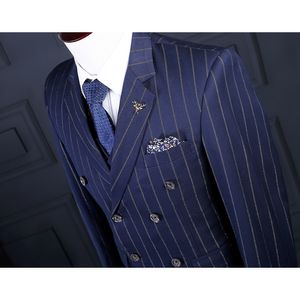 Blazers Wholesale Oscn7 Striped imprimé à double broue Suit hommes Men de mariage bleu marine sur mesure Men Costume de mode Homme Plus taille TE