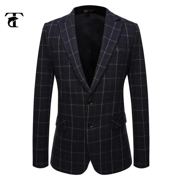 Blazers al por mayor2016 Traje oscuro Blazer Formal Men traje italiano Formal For Men Wool Mens Checked Blazer