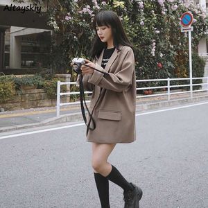 Blazers femmes confortable Simple solide printemps cranté à manches longues Streetstyle Ulzzang à la mode femme bureau Ins Double boutonnage X0721