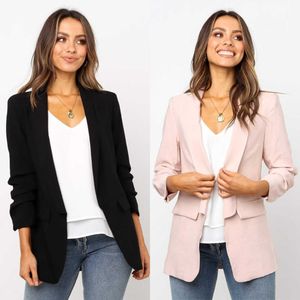 Blazers femmes élégant 2 couleurs vêtements d'extérieur poche bureau veste de mode décontractée x0721