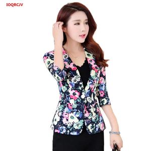 Blazers Vrouwen Bloemenprint Blazers Lente Mode Driekwart Mouw Dames Kantoor Blazers Grote Maat Feminino Slanke Jasje W892