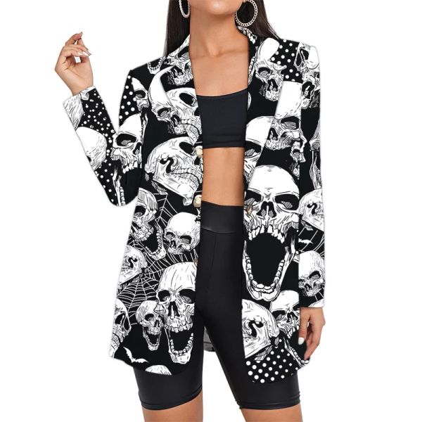 Blazers Costume femme squelette Blazers Vintage Camouflage femme crâne Floral surdimensionné dame noir blanc veste à carreaux en gros livraison directe