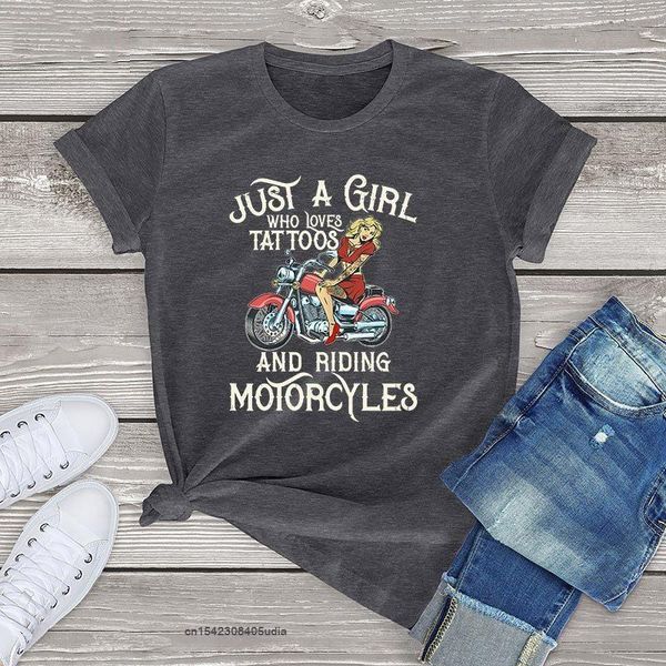 Blazers para mujer, camisetas de algodón de motorista para chica, Just A Girl Who Loves los tatuajes y motocicletas, camisa Haruku para mujer, camisetas de moda Kawaii