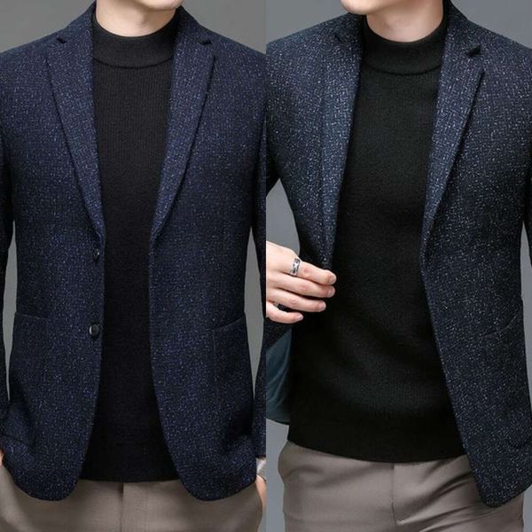 Blazers Wool Navy Men clásicos Sheep Black Suit Backets Masculino Negocio Cobrada Collar Notas Atendas elegantes 240110