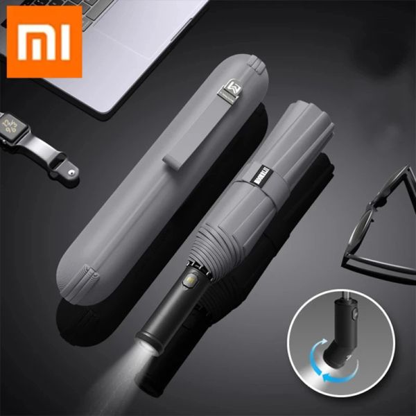 Blazers Xiaomi entièrement automatique parapluie, parapluie triple, des caractéristiques d'éclairage LED fortes, fortes, rétractables et rétractables