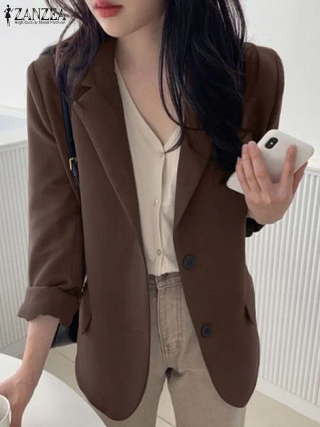 Blazers ZANZEA Otoño de negocios OL Blazer elegante mujer Blazer trajes finos de manga larga abrigos con solapa prendas de vestir de gran tamaño ropa de mujer