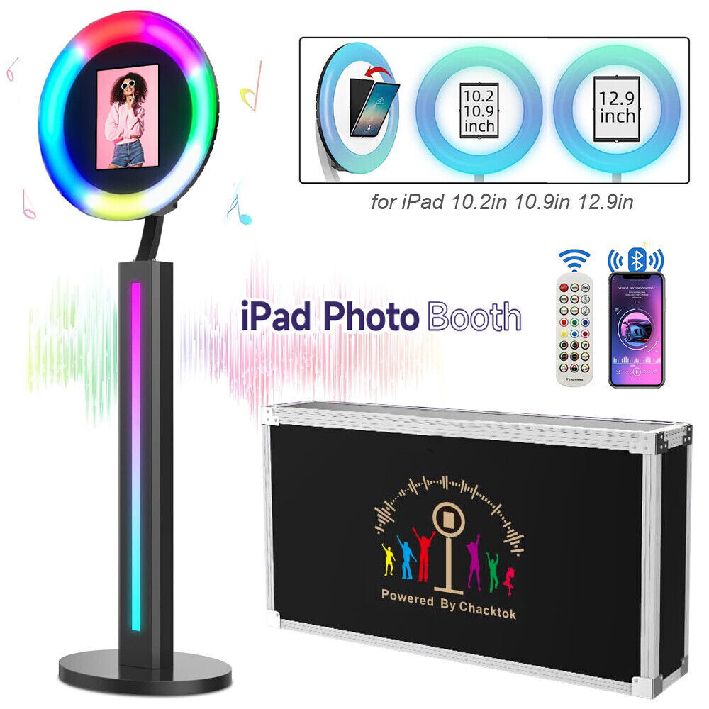 Blcak iPad Photo Booth Stand Selfie Station Machine with APP Control Light Box