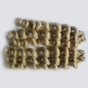 Bleach Blonde Hair Extensions Adhesive 40 stks Losse Krullend Braziliaanse Virgin Remy Skin Cheft Tape Adhesive Hair Extensions Products 100g GRATIS