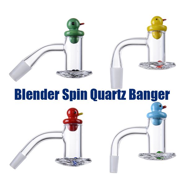 Mélangeur Spin Quartz Banger Accessoires pour fumer Ongles avec capuchon de carburateur de canard coloré Bangers à bord biseauté coloré Perles de rubis en verre pour huile Dab Rig BSQB01